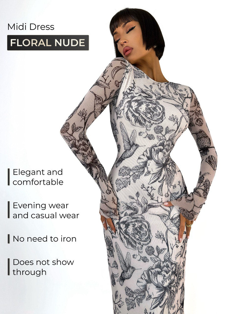 Midi Dress FLORAL NUDE